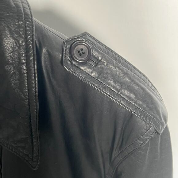 Vintage 90s Saxony Black Leather Oversized Belted Mid Trench Coat Jacket Women - Picture 13 of 16